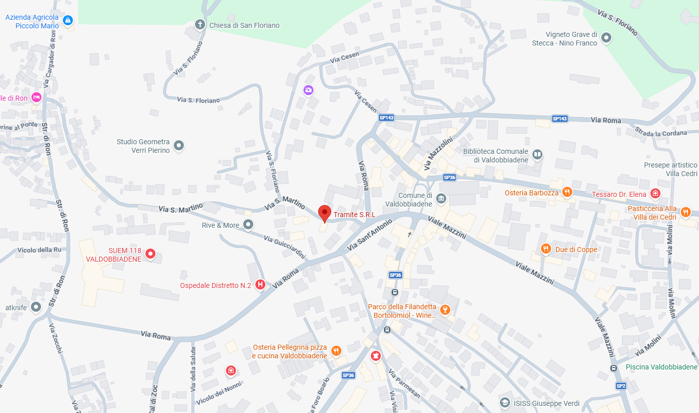 Map pinpointing Tramite SRL headquarters in Valdobbiadene, Italy